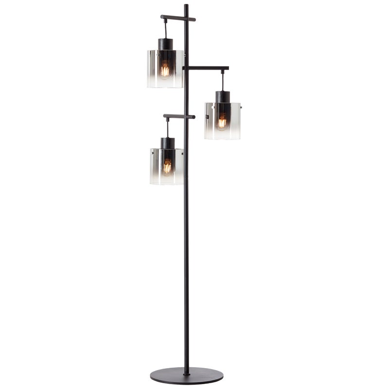 Brilliant Lamp Simonis 3-lampowa lampa podłogowa czarny/dymione szkło aluminium/czarny metal 3x A60, E27, 52 W