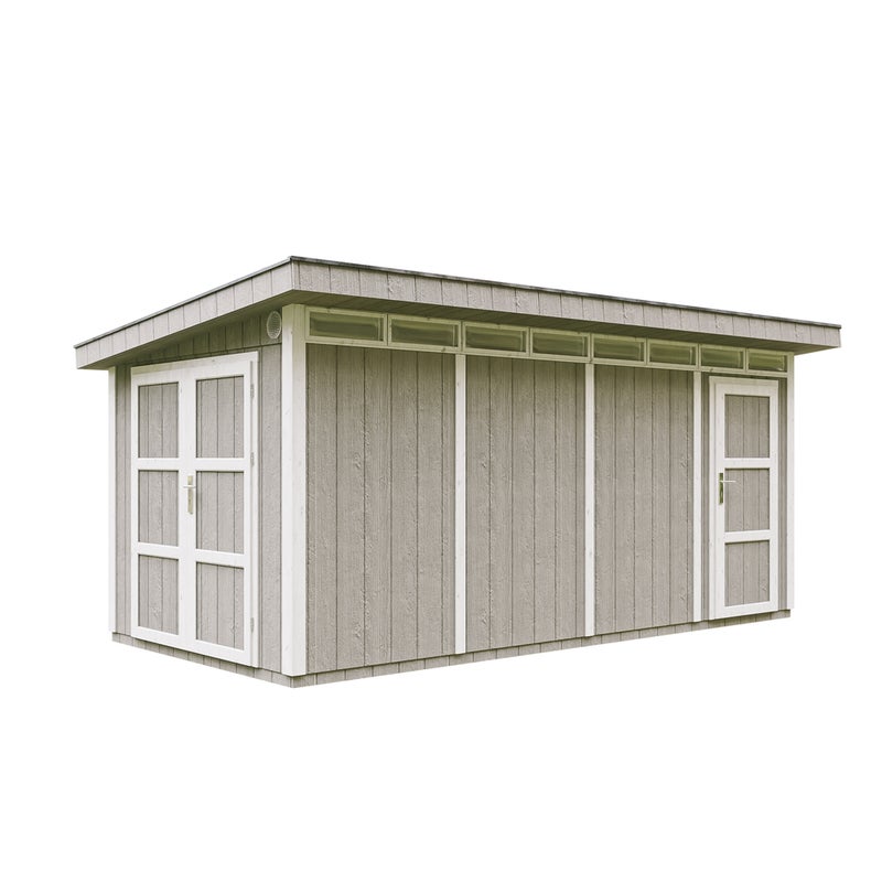 Domek ogrodowy z drewna z paneli LP SmartSide 8,52 + 2,95 m² - Garaż motocyklowy Timbela M905C Outdoor Motorcycle Garage - TUNDRA GREY