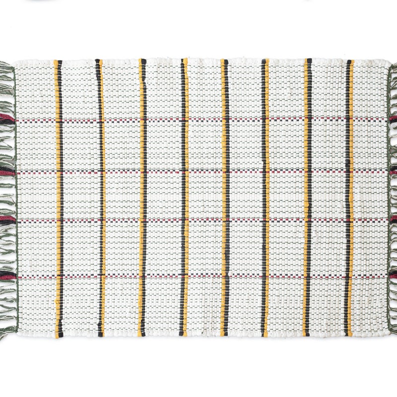 Dywan bawełniany beżowy z zielonymi i czerwonymi frędzlami 60x90cm