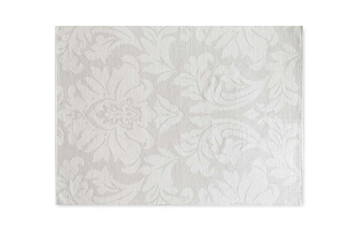 Beżowy bawełniany dywan w kwiaty ze srebrnymi nitkami, 175x235 cm