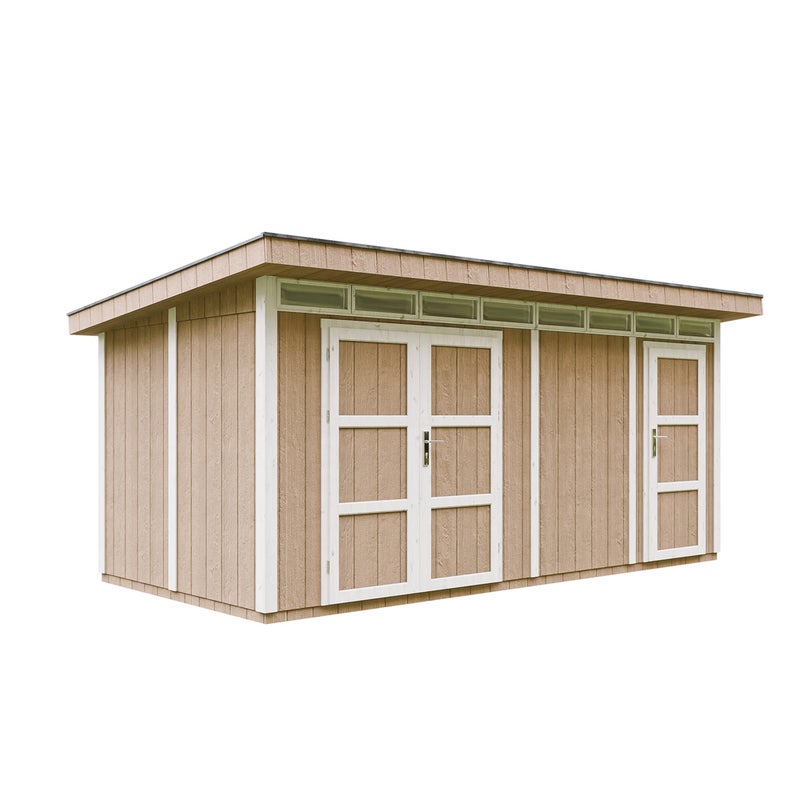 Domek ogrodowy z drewna z paneli LP SmartSide 8,52 + 2,95 m² - Garaż motocyklowy Timbela M905C Outdoor - TERRA BROWN