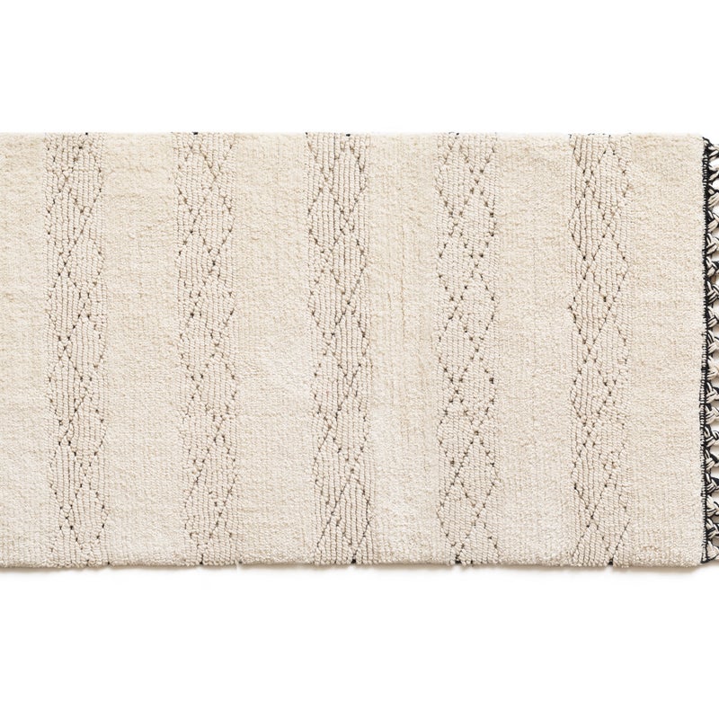 Dywan bawełniany beżowy z czarnymi plecionymi frędzlami 50x80cm