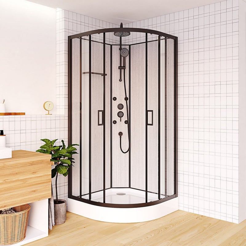 Kabina prysznicowa z hydromasażem z włókna bambusowego - Czarny mat - szer. 80 x gł. 80 x wys. 225 cm - ZALIFA