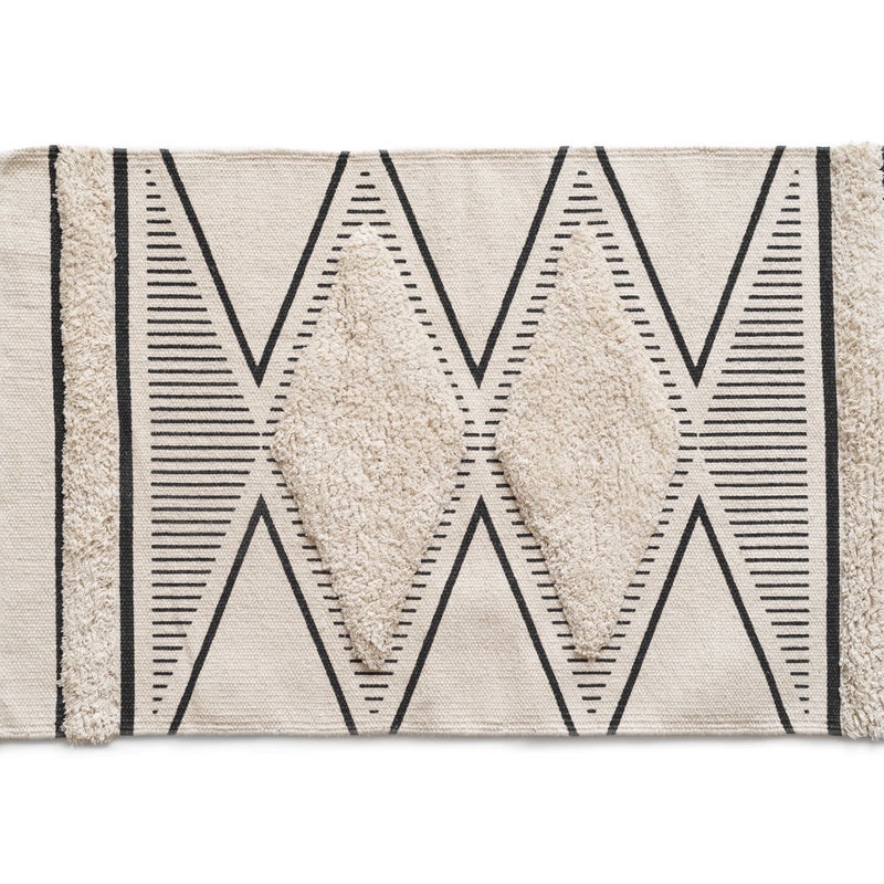 Dywan bawełniany w romby kremowy z frędzlami 60x90 cm