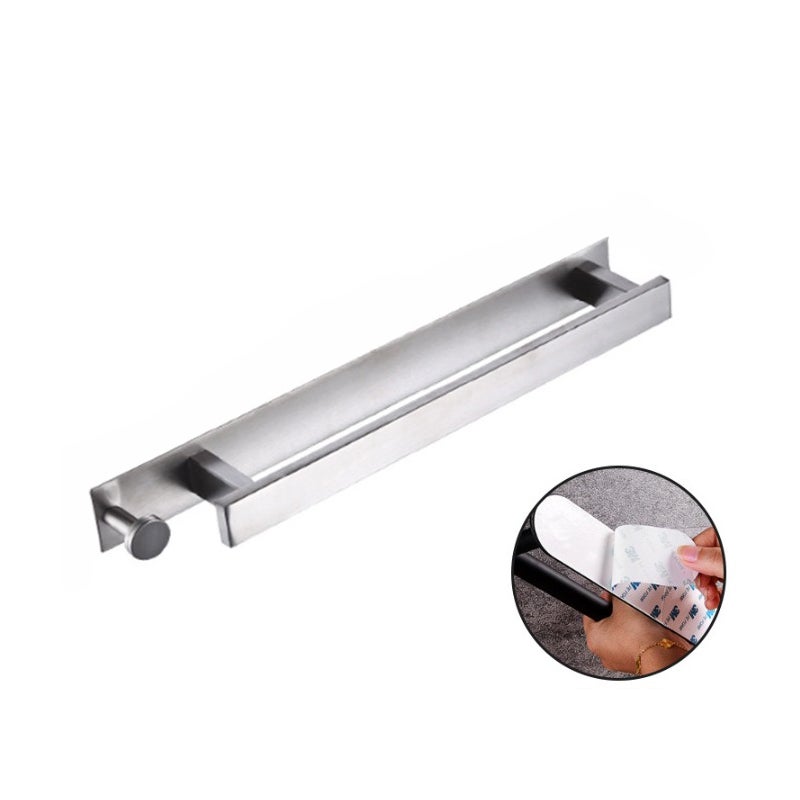 Posrebrzany drążek na ręczniki ze stali nierdzewnej bez otworów, 40 cm z haczykami, nośność 10 kg