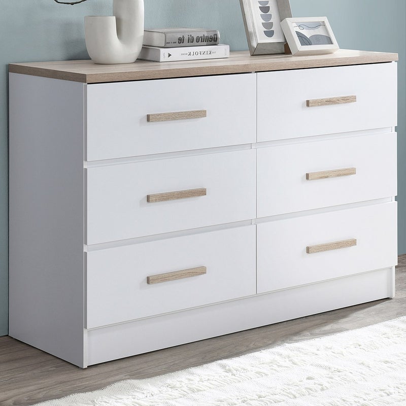 Komoda z 6 szufladami - Biały i naturalny - SKAIDO