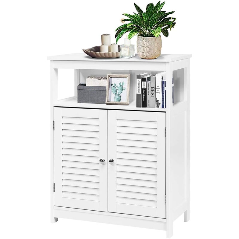 Szafka Łazienkowa, Mebel do Przechowywania na Nóżkach, Szafka Łazienkowa z MDF z 2 Drzwiami Uchylnymi i Regulowaną Półką