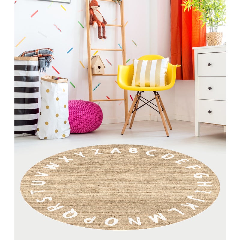 ABC Vinyl Carpet White [średnica] 150 cm - Antypoślizgowy PVC, winyl do pokoju dziecięcego, trudnopalny i zmywalny
