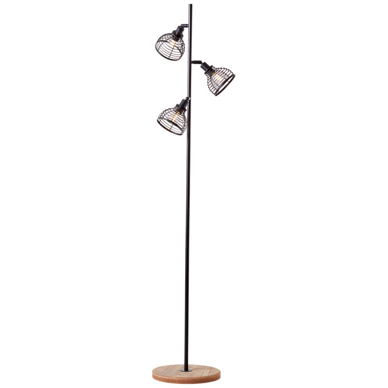 Brilliant Avia 3-płomienna lampa podłogowa czarny/drewno, metal/drewno, 3x D45, , 42 W