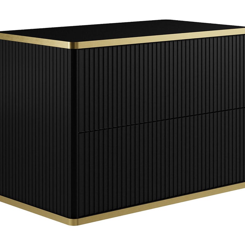 Szafka łazienkowa pod umywalkę ryflowana ze złotą listwą - Czarny - szer. 80 cm - KELIZA