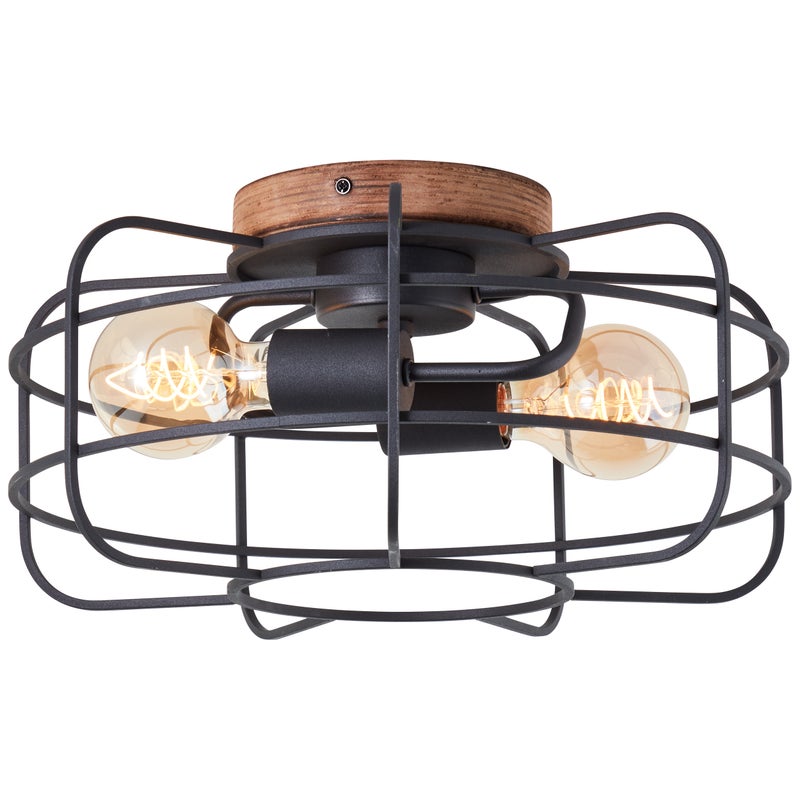 Brilliant Gwen lampa sufitowa 40cm antyczne drewno/czarny korundowy metal/brązowy bambus 2x A60, E27, 40 W