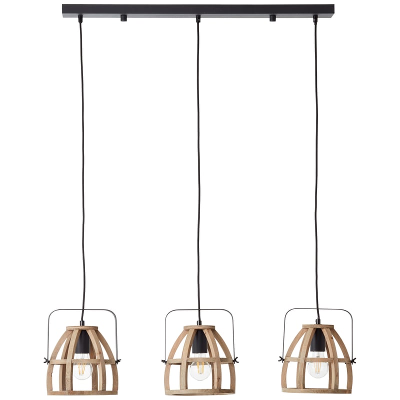 Brilliant Lamp Calley 3-lampowa lampa wisząca ciemne drewno/aluminium czarny czarny 3x A60, E27, 42 W