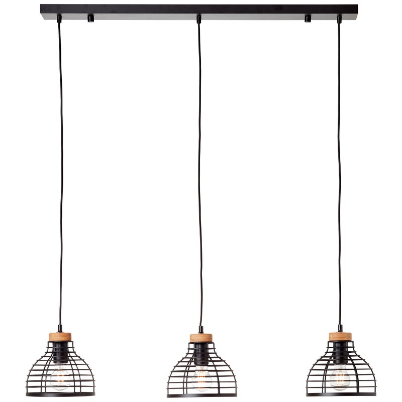 Brilliant Avia 3-płomienna lampa wisząca czarny/drewno, metal/drewno, 3x A60, E27, 52 W