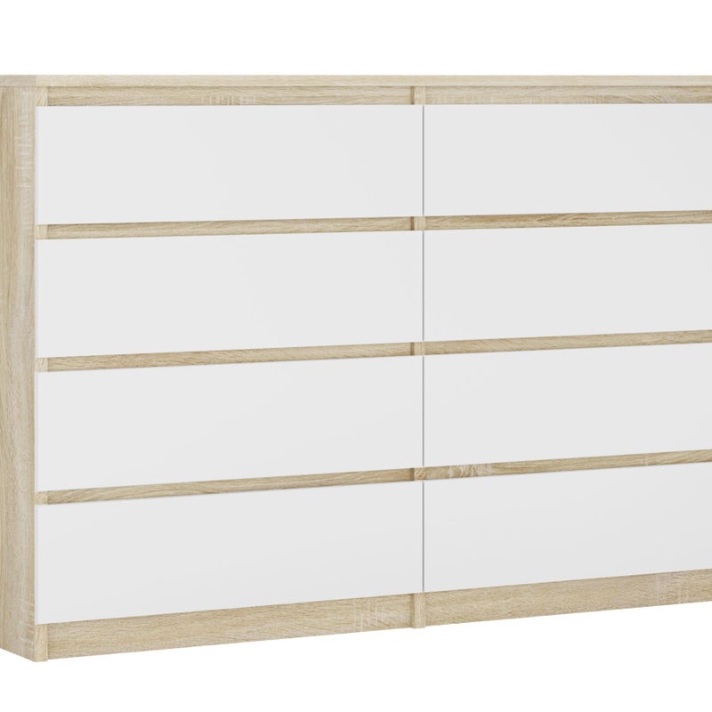 Komoda : 8 szuflad, Dąb Sonoma / Biały Matowy, 138 x 101 x 39 cm