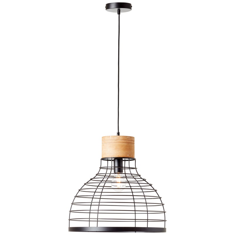 Brilliant Avia lampa wisząca 47cm czarny/drewno, metal/drewno, 1x A60, E27, 52W