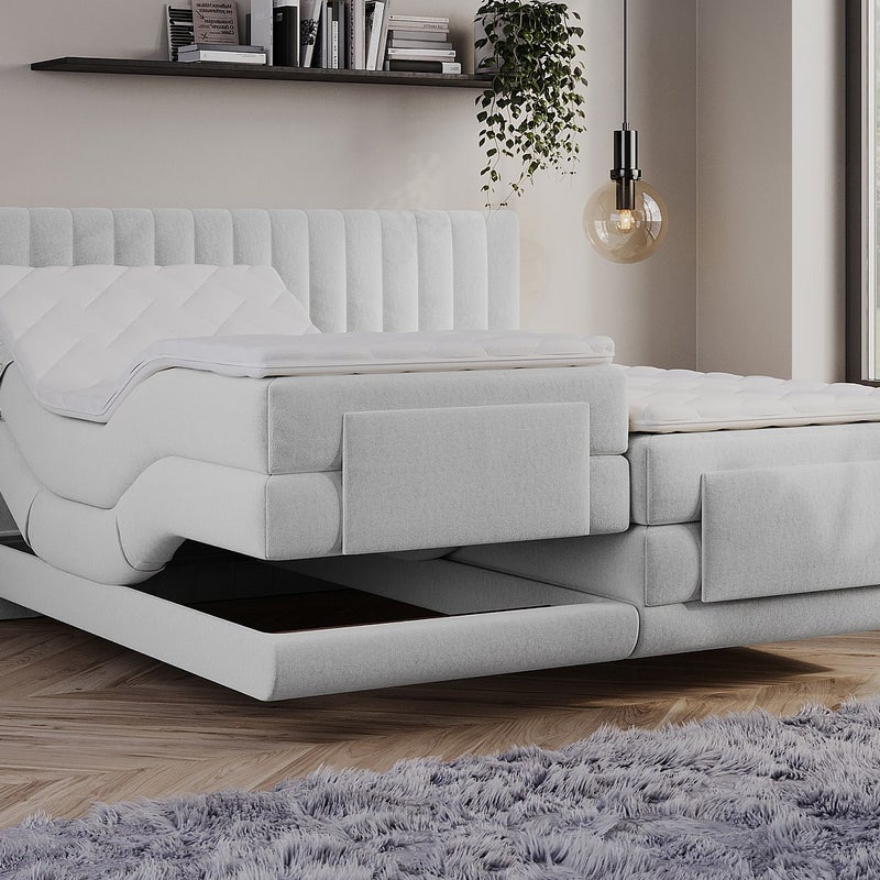 Zestaw łóżko kontynentalne z pionowo przeszywanym zagłówkiem + stelaż relaksacyjny elektryczny + materac + nakładka na materac - 2 x 90 x 200 cm - Wel