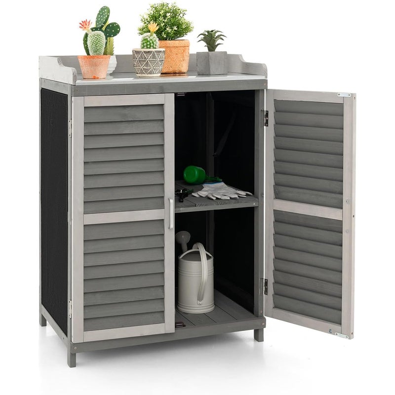 Altana Ogrodowa z Drewna Świerkowego, Szafka do Przechowywania 67 x 46 x 99,5 cm, z Metalową Półką i Podwójnymi Drzwiami z Żaluzjami