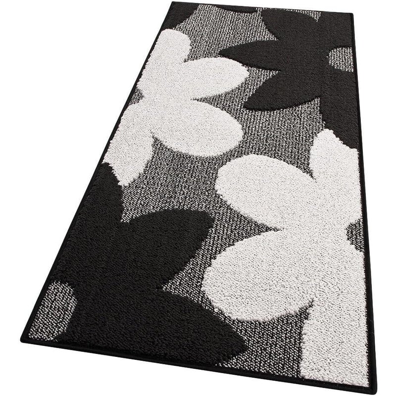 Dywan Kuchenny 50x90 cm Antypoślizgowa 100% Made in Italy Zmywalny Nowoczesny Kwiaty 3D Czarny
