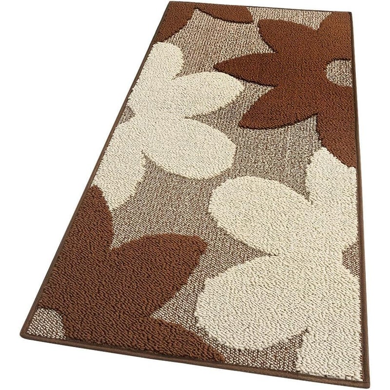 Dywan Kuchenny 57x40 cm Antypoślizgowa 100% Made in Italy Zmywalny Nowoczesny Kwiaty 3D Brązowy