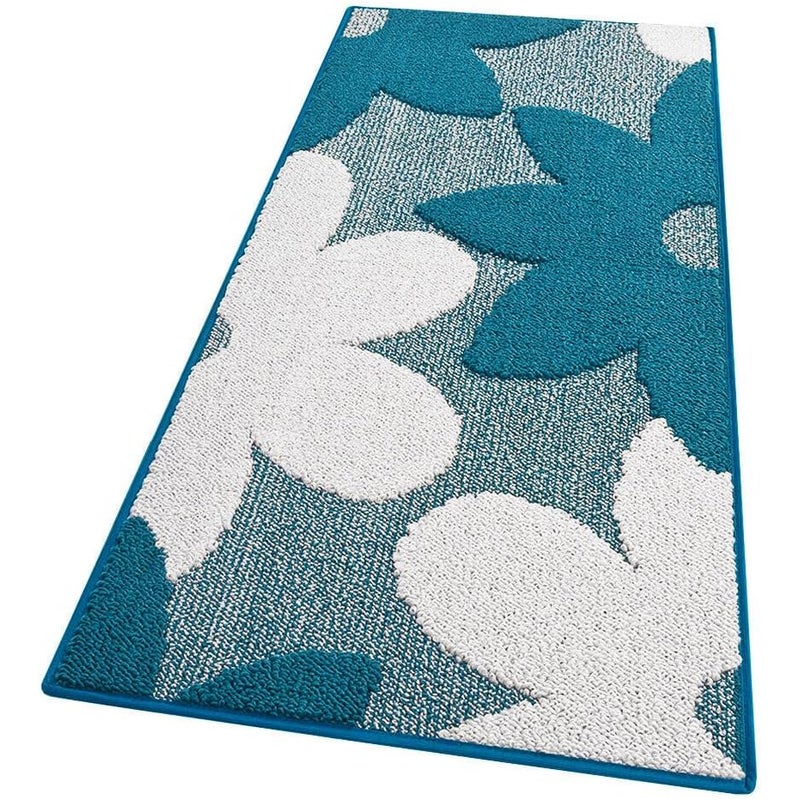 Dywan Kuchenny 57x270 cm Antypoślizgowa 100% Made in Italy Zmywalny Nowoczesny Kwiaty 3D Niebieski