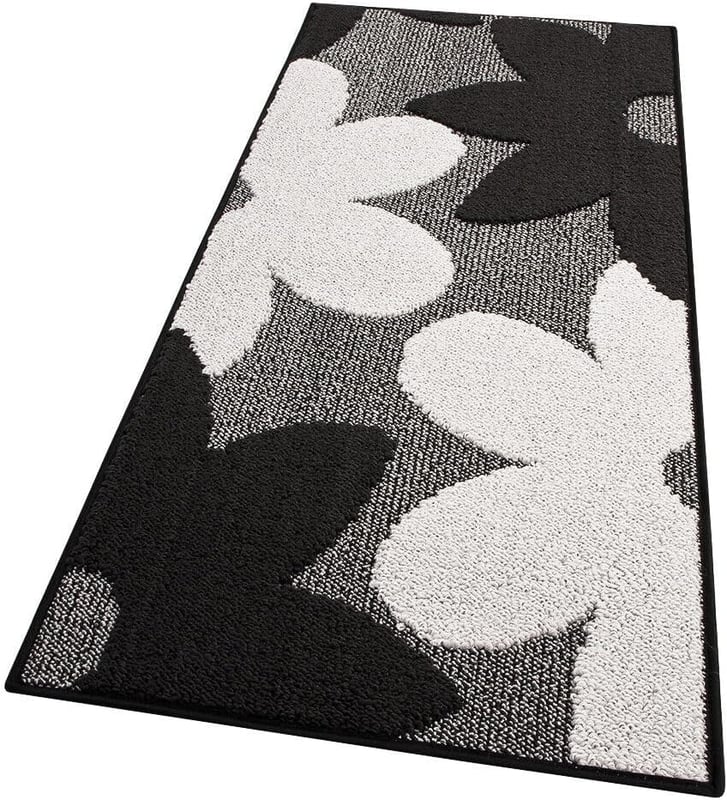 Dywan Kuchenny 57x40 cm Antypoślizgowa 100% Made in Italy Zmywalny Nowoczesny Kwiaty 3D Czarny