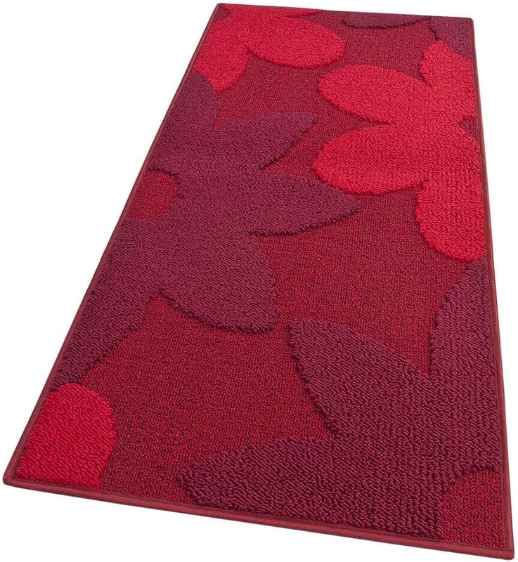 Dywan Kuchenny 50x135 cm Antypoślizgowa 100% Made in Italy Zmywalny Nowoczesny Kwiaty 3D Burgundowy