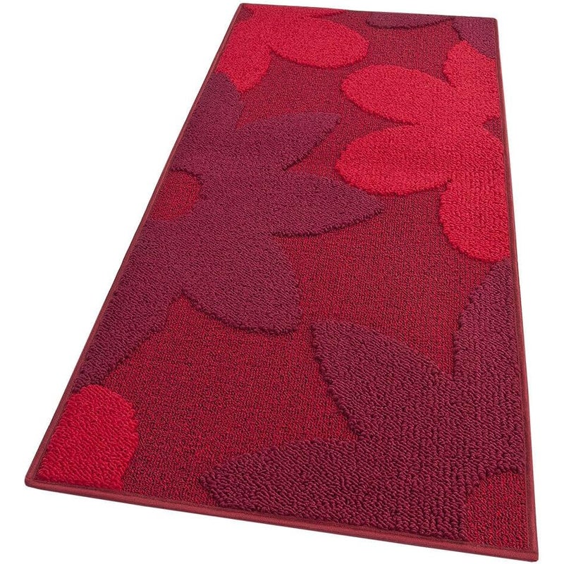 Dywan Kuchenny 50x90 cm Antypoślizgowa 100% Made in Italy Zmywalny Nowoczesny Kwiaty 3D Burgundowy