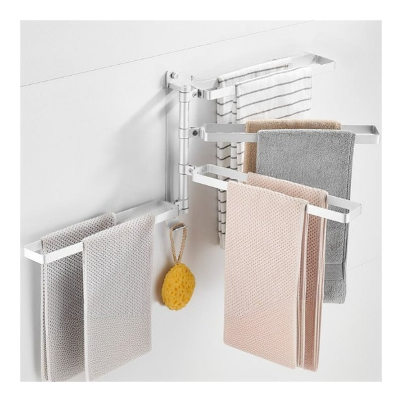 Aluminiowy wieszak na ręczniki, uchwyt ścienny bez wiercenia, składana i obrotowa półka łazienkowa, srebrny poczwórny drążek
