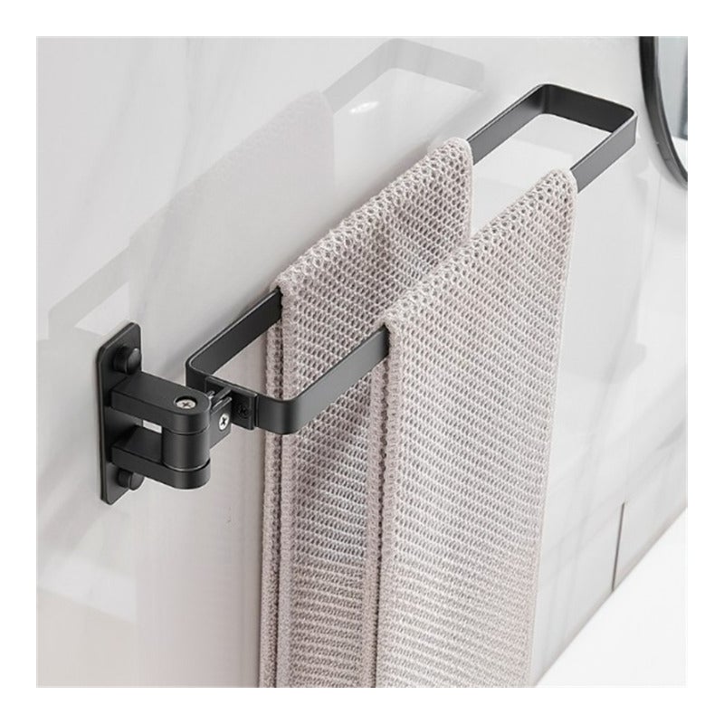 Aluminiowy wieszak na ręczniki, uchwyt ścienny bez wiercenia, składana i obrotowa półka łazienkowa, czarny pojedynczy drążek