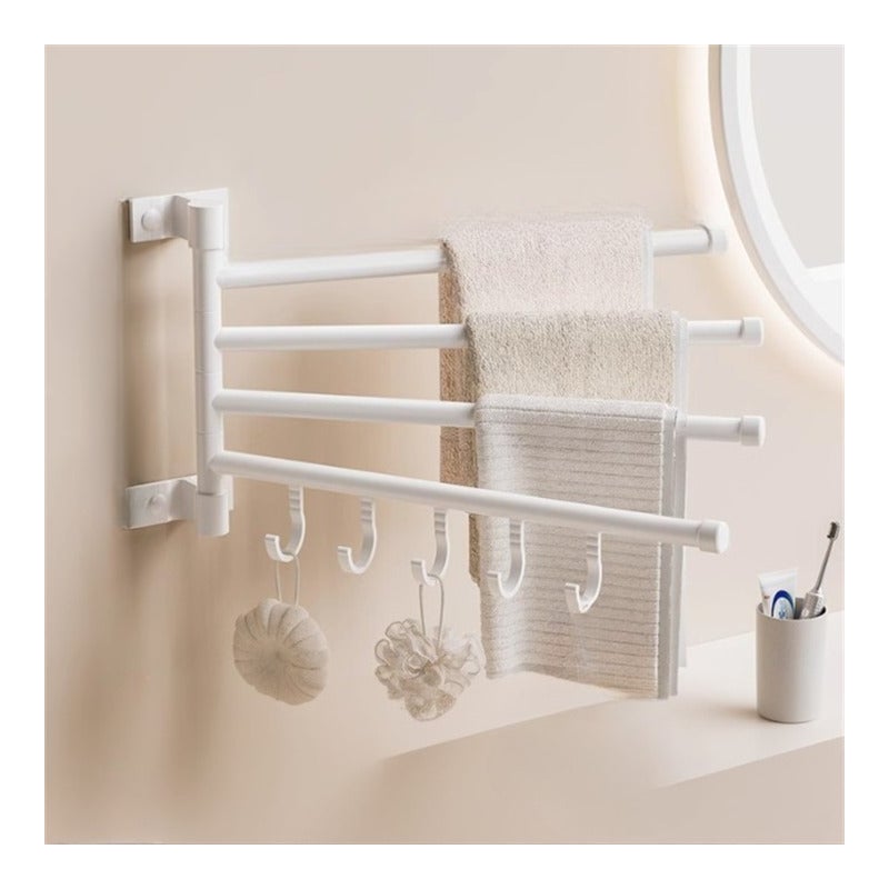 Naścienny wieszak na ręczniki, wieszak łazienkowy na ręczniki, wieszak na ręczniki z haczykami, obrotowy, 35 * 6,8 * 23 cm - biały