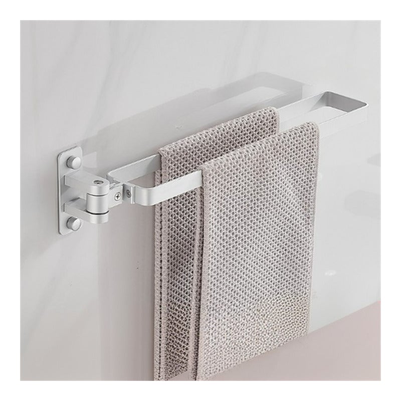 Aluminiowy wieszak na ręczniki, uchwyt ścienny bez wiercenia, składana i obrotowa półka łazienkowa, srebrny pojedynczy drążek