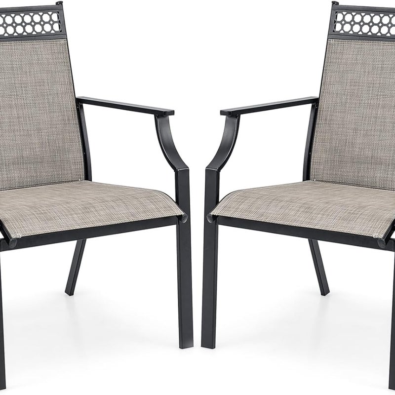 Zestaw 2 krzeseł ogrodowych, tarasowych, balkonowych z szybkoschnącym materiałem i metalową ramą, obciążenie do 150 kg, do ogrodu, na balkon(kawowy)