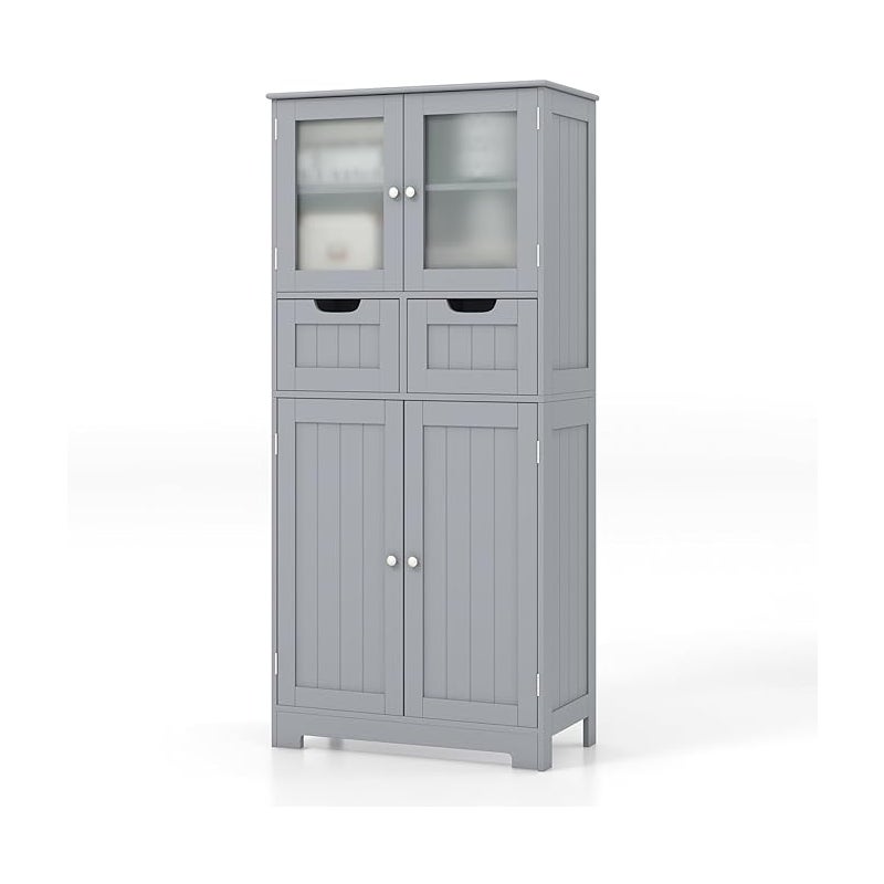 Szafka łazienkowa z 2 szufladami i 4 drzwiami, szafka łazienkowa z regulowanymi półkami, komoda łazienkowa do przechowywania, kuchni, salonu (szara)