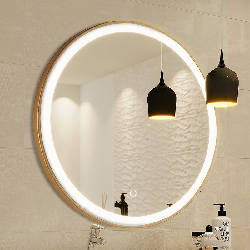 Lustro łazienkowe z oświetleniem LED okrągłe złote - śr. 80 cm - NUMEA