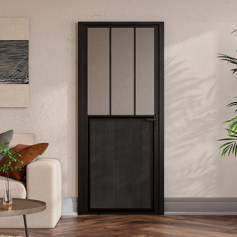 Drzwi kompletne dwustronne z aluminium i szkła hartowanego w stylu industrialnym - wys. 204 x szer. 73 cm - ERMELO