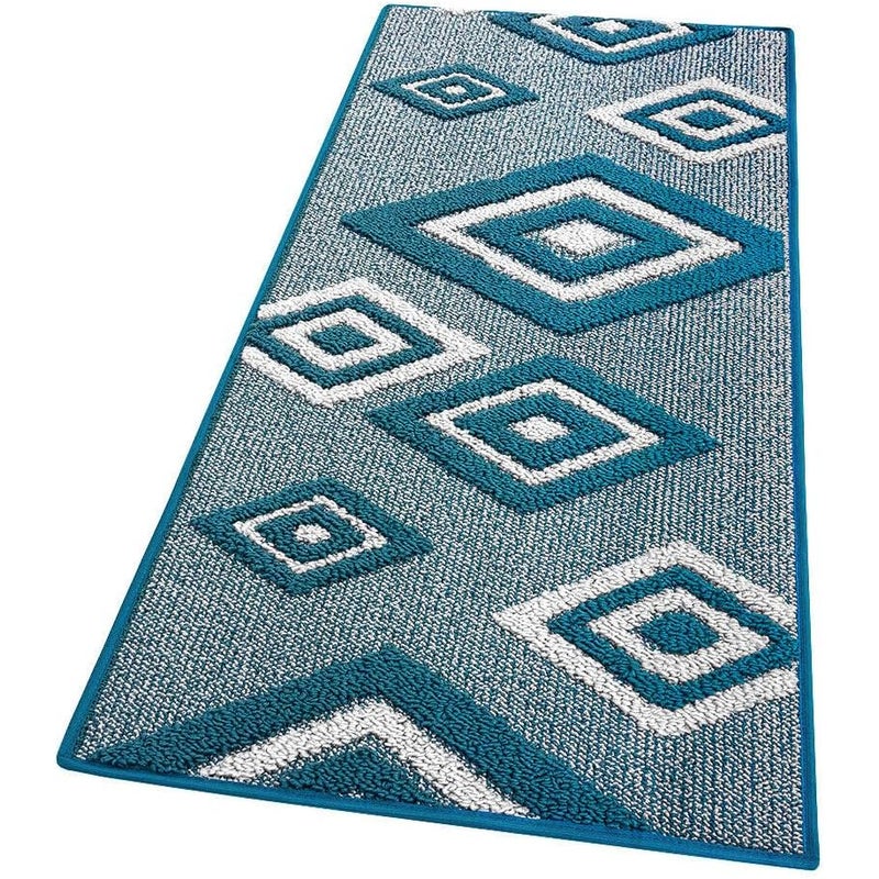 Dywan Kuchenny 57x180 cm Antypoślizgowa 100% Made in Italy Zmywalny Nowoczesny Romby 3D Niebieski