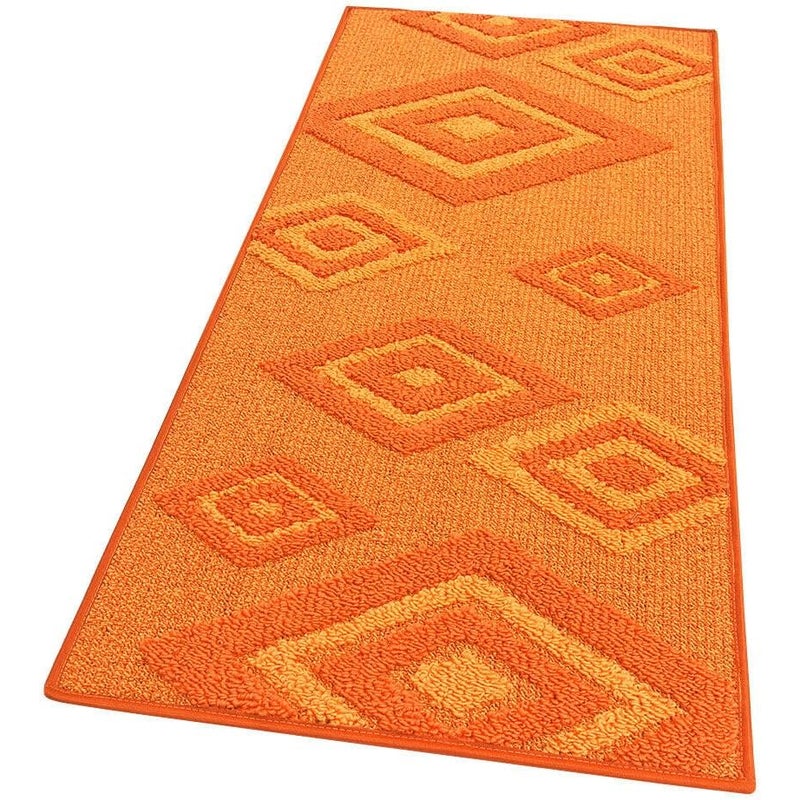 Dywan Kuchenny 57x180 cm Antypoślizgowa 100% Made in Italy Zmywalny Nowoczesny Romby 3D Pomarańczowy