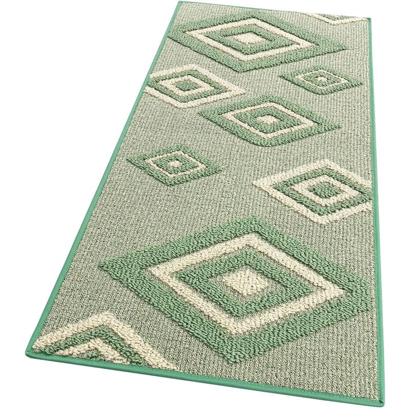 Dywan Kuchenny 50x90 cm Antypoślizgowa 100% Made in Italy Zmywalny Nowoczesny Romby 3D Zielony