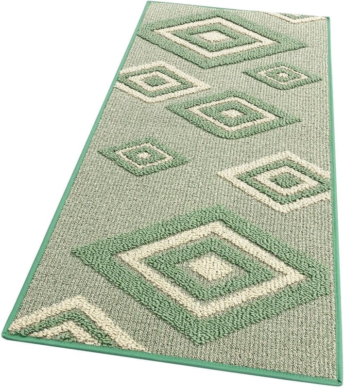 Dywan Kuchenny 57x270 cm Antypoślizgowa 100% Made in Italy Zmywalny Nowoczesny Romby 3D Zielony