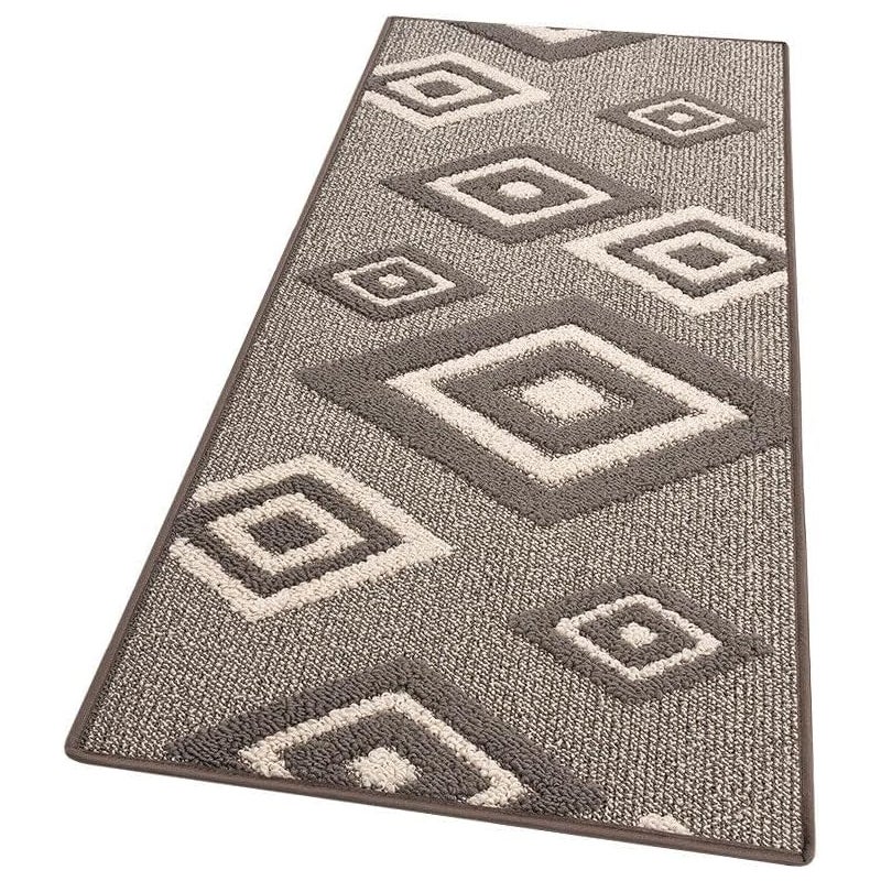 Dywan Kuchenny 57x180 cm Antypoślizgowa 100% Made in Italy Zmywalny Nowoczesny Romby 3D Beżowy