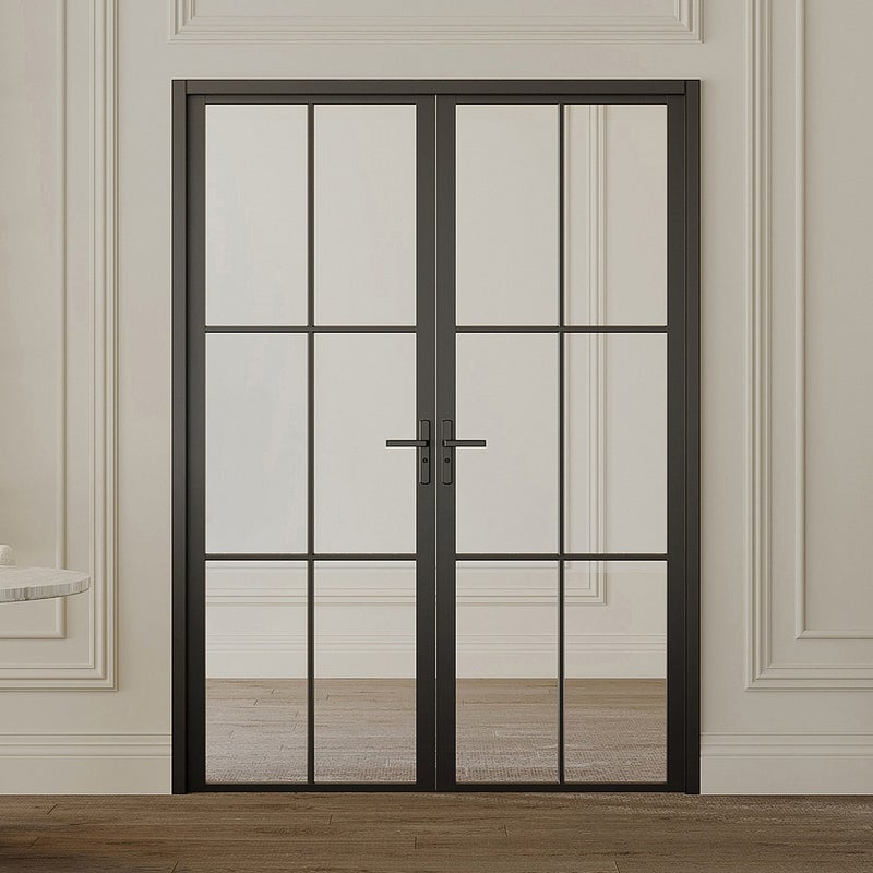 Drzwi kompletne 2-skrzydłowe z aluminium i szkła hartowanego - wys. 204 x szer. 146 cm - SEROTO