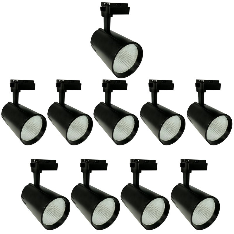 10x Reflektor sufitowy Led Track Light 30W, ciepła biel 3000K, 3000 lumenów, 185V-265V AC jednofazowy, kolor czarny