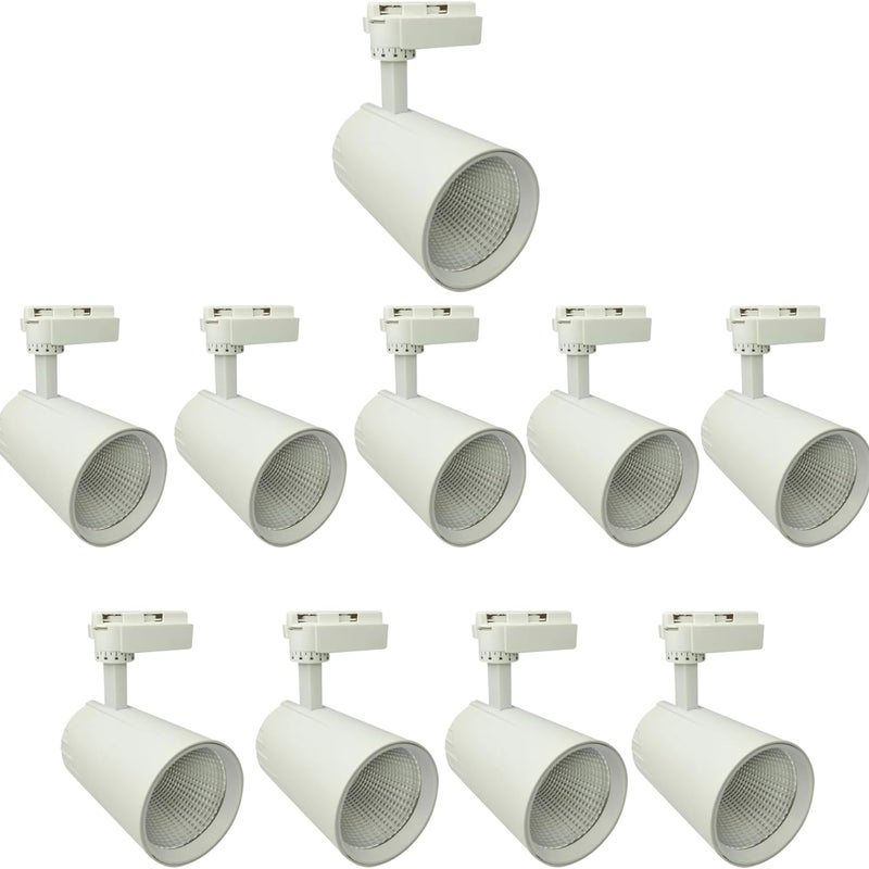 10x Reflektor sufitowy LED Track Light 30W, ciepła biel 3000K, 3000 lumenów, 185V-265V AC jednofazowy, kolor biały