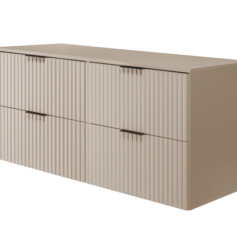 Szafka pod umywalkę z blatem FLOW 120 cm kaszmir 2 kolory uchwytów w zestawie ryflowane fronty