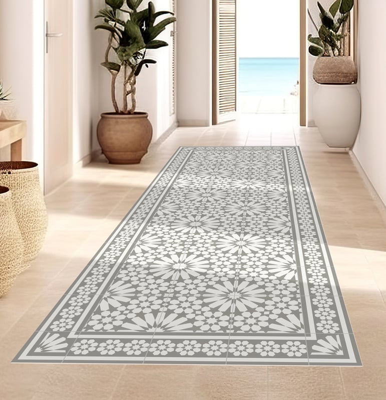 Dywan winylowy Samara beżowy 80x300 cm - antypoślizgowy dywan PVC do kuchni lub salonu, zmywalny, wodoodporny, styl wodoodporny