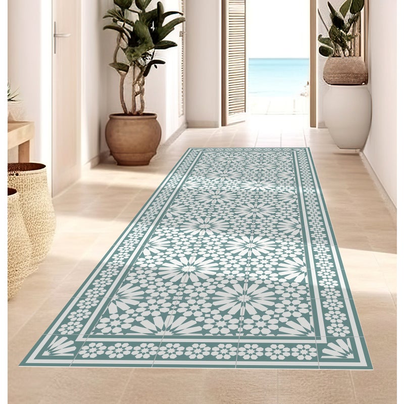 Dywan winylowy Samara zielony 80x300 cm - antypoślizgowy dywan z PVC do kuchni lub salonu, zmywalny, wodoodporny, w stylu hydraulicznym