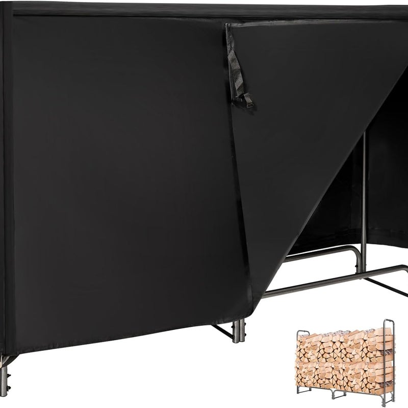 Stojak na Drewno na Zewnątrz 192 x 35,5 cm, z Wodoodpornym Pokrowcem z PVC, Stojak na Drewno Opałowe, Wysokość 122,5 cm, Czarny
