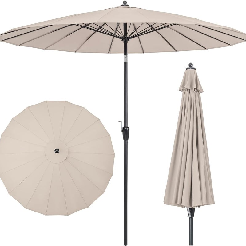 Parasol Ogrodowy 265 cm, Parasol Aluminiowy z Korbką, Regulacja Nachylenia za Pomocą Przycisku, 18 Żeber, Kolor Beżowy