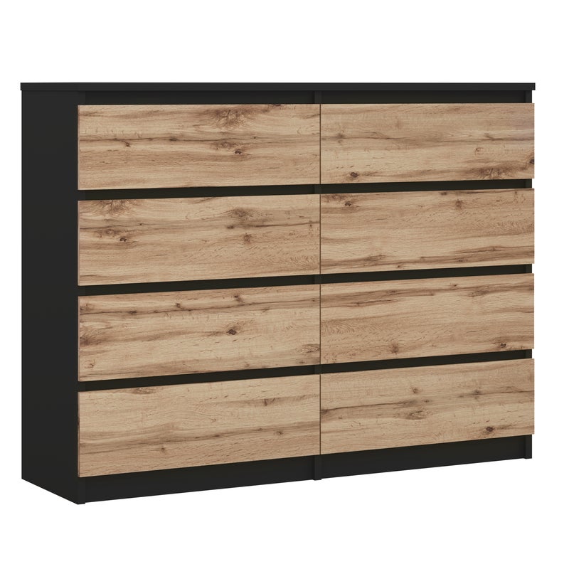 Komoda 8-szufladowa: Matowa czerń / Dąb Wotan, 120 x 101 x 39 cm