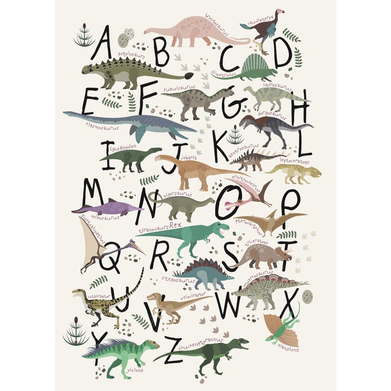 Dziecięcy dywan winylowy Abecedario Dinosaurios 100x150 cm - antypoślizgowy PVC, winylowy do pokoju dziecięcego, ognioodporny i zmywalny